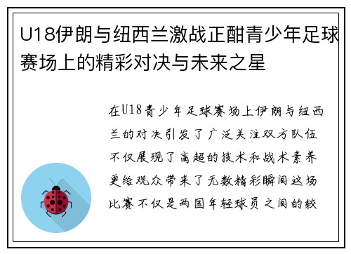U18伊朗与纽西兰激战正酣青少年足球赛场上的精彩对决与未来之星
